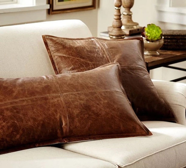 Leather Throw Pillow | Home Decor | Rustic Farmhouse | Decorative Pillows | Fine Leather Cushion | Brown Accent Pillow | Lambskin Leather