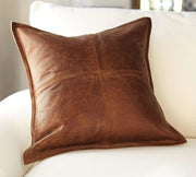 Leather Throw Pillow | Home Decor | Rustic Farmhouse | Decorative Pillows | Fine Leather Cushion | Brown Accent Pillow | Lambskin Leather