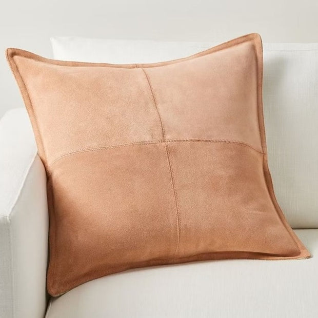 Lambskin Suede Leather Cushion Cover | Soft Suede PATCHWORK Decorative Pillow Cover | Luxury Gift For Thanksgiving Case - TAN Brown